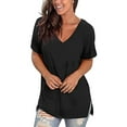 thumbnail image 4 of SAYFUT Womens Tops V Neck T Shirt Rolled Sleeve Side Split Tunic Tops Summer Ladies Fitness Casual T-Shirt,Black Plus Size S-3XL, 4 of 7