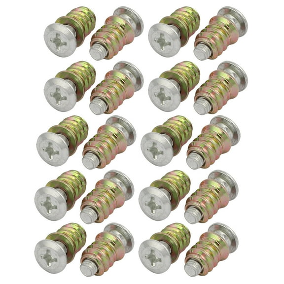 Unique Bargains 20pcs Wooded Furniture Connecting Fitting M6x20mm Phillips Bolt w Insert Nut