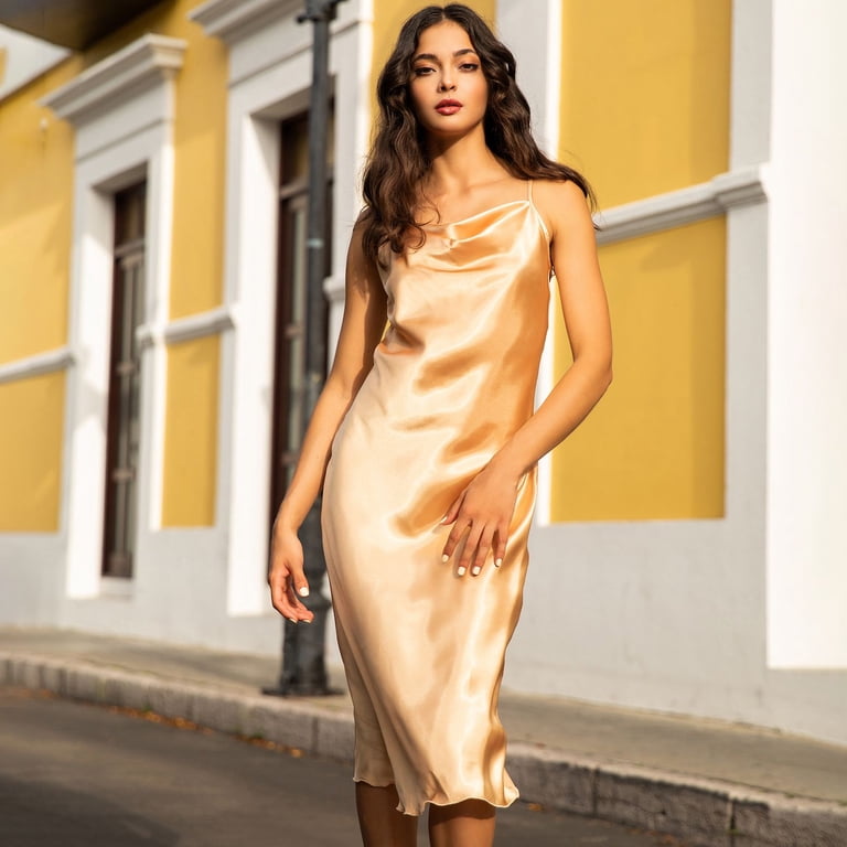 green emerald velvet dress Silky Satin Midi Gold main image 1