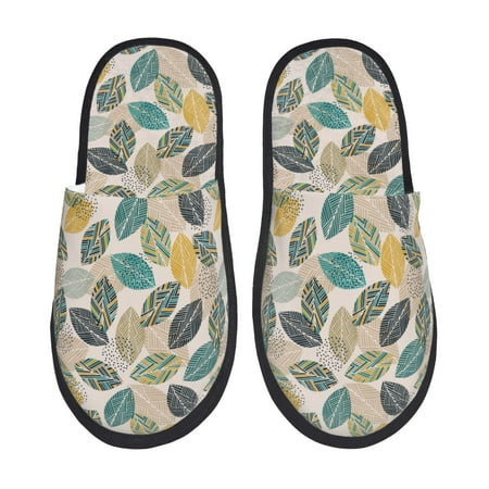 Balery Vintage Leaves Slient Indoor Furry Fleece Comfort House Shoes Soft Non-Slip Home Shoes Cotton slippers House Slippers-- Medium