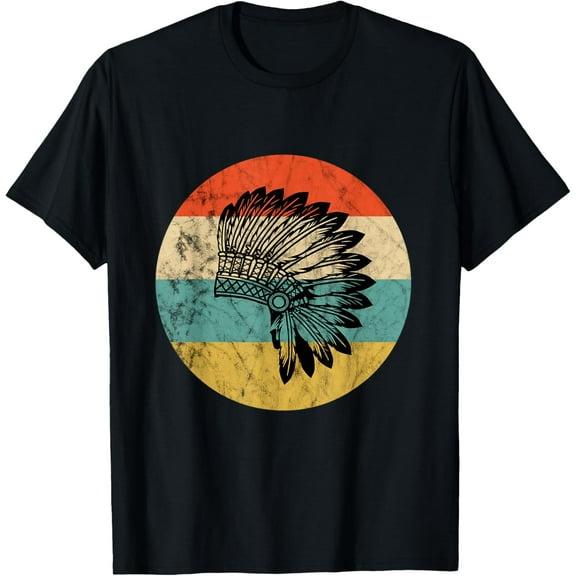 Native American Feather Headdress Vintage Retro Sunset T-Shirt