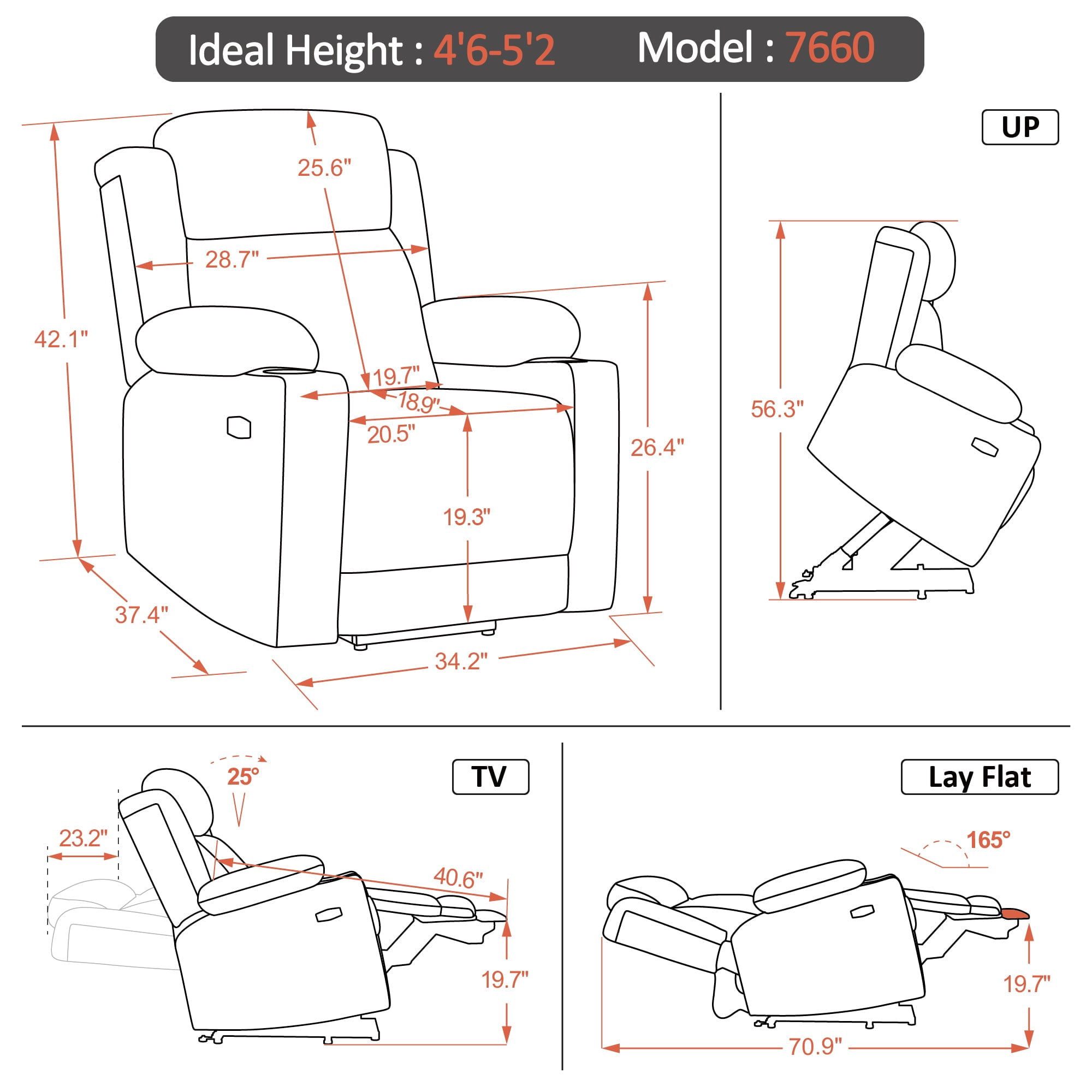 MCombo Small Triple Motor Power Lift Recliner Chair for Petite Elderly, Adjustable Headrest, Infinite Position, Fabric(Brown)