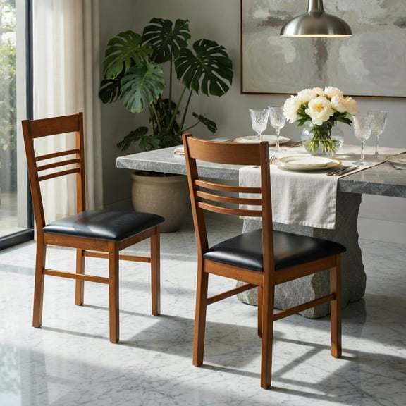 Demi Bonn Wood Dining Chairs Set of 2 with Rubber Wood Frame, Modern Kitchen Armless Chairs for Dining Room Restaurant, Comfortable Seat & Sturdy Structure, Walnut