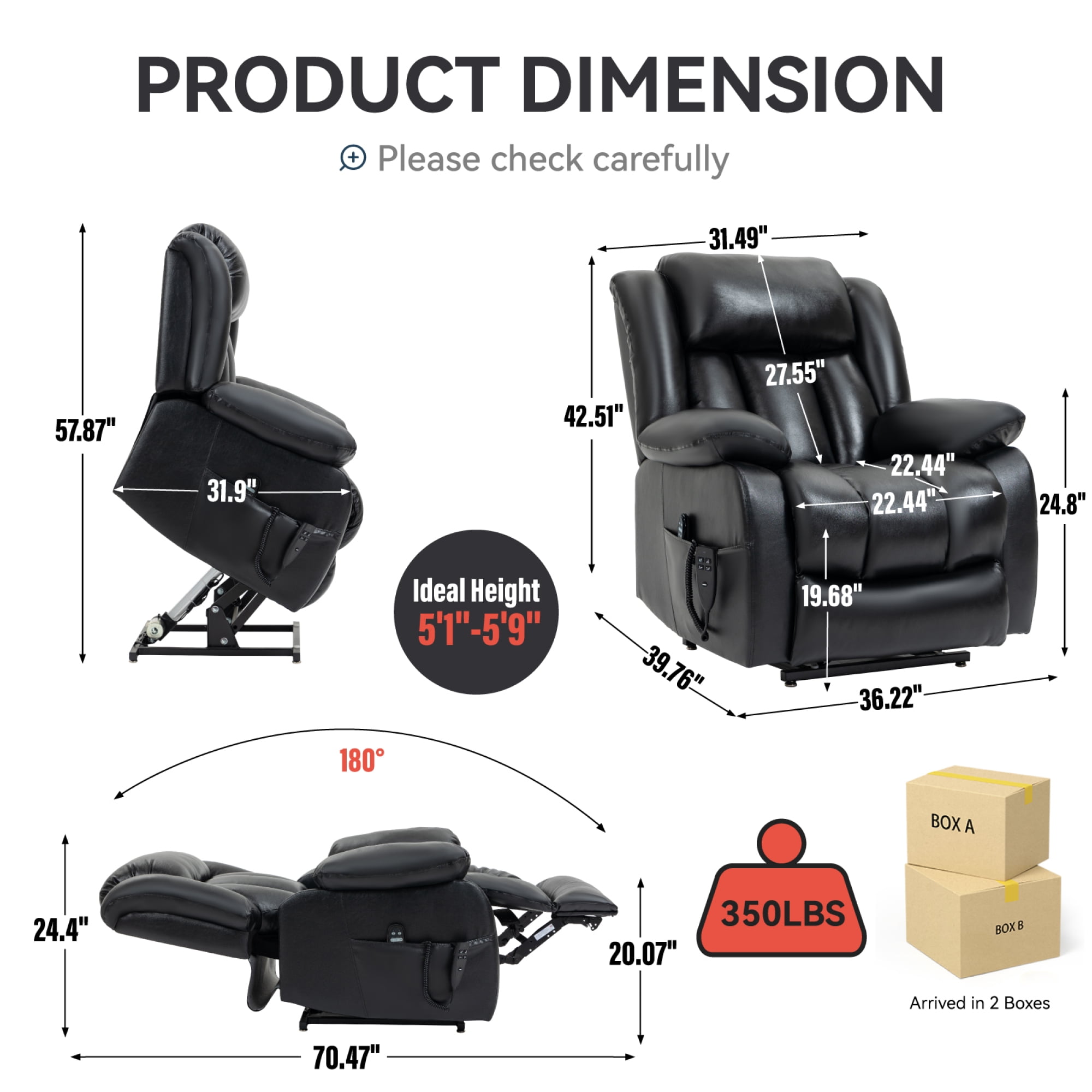 Leumius Power Lift Recliner Chair for Elderly with Vibration Massage and Lumbar Heating,Electric Recliner Single Sofa with Side Pocket for Living Room,Black