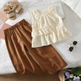 thumbnail image 2 of Kids Summer Outfit Sleeveless Cute Outfits for Girls Lace Top Tiered Wide Leg Pants Set Beach Vacation Wear Khaki 2-3 Years, 2 of 8