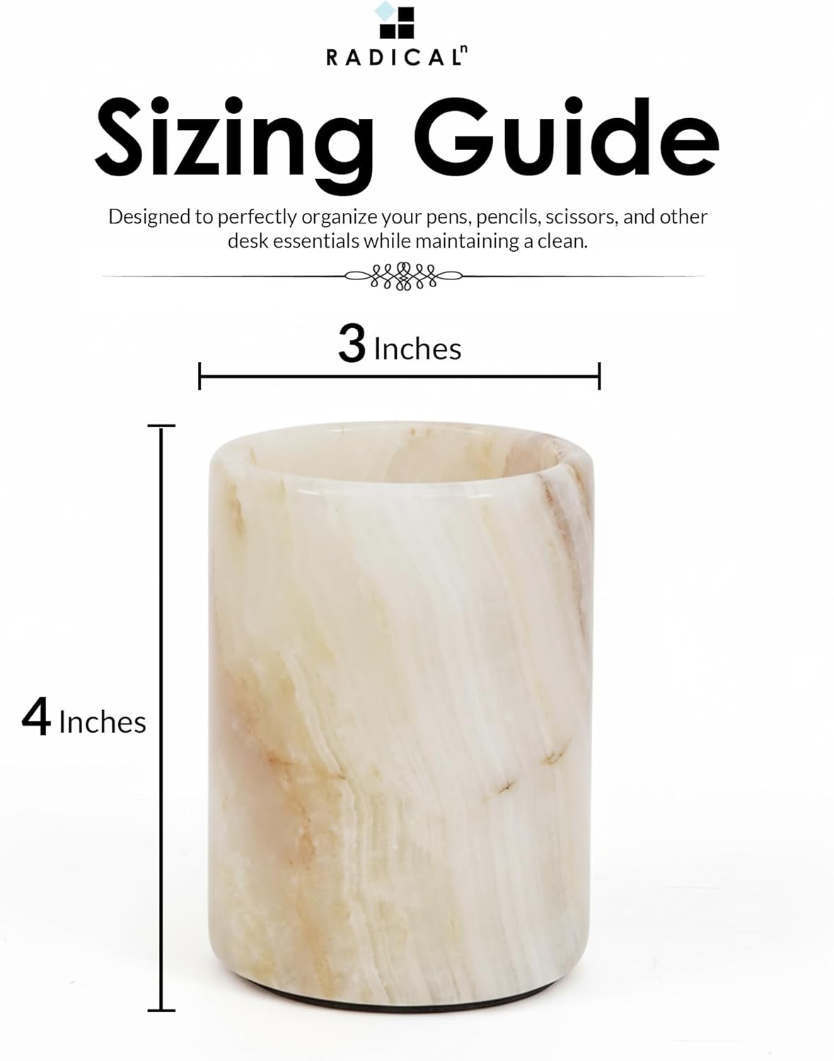Radicaln White Onyx Marble Stationary Holder 4" – Pen Cup for Desk, Makeup Brush Organizer, Toothbrush Holder, Pencil Storage, Office Supplies & Home Décor