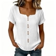 thumbnail image 3 of Ashirexll Summer Tops for Women Summer Solid Color Button Linen Short Sleeve U Neck T-Shirt Top for Spring, 3 of 7