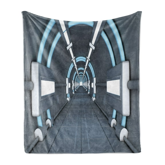 Outer Space Soft Flannel Fleece Throw Blanket, Inner View of Rocket Structure Cyber Hallway Trip to the Dark Matter, Cozy Plush for Indoor and Outdoor Use, 60" x 80", Grey Blue, by Ambesonne
