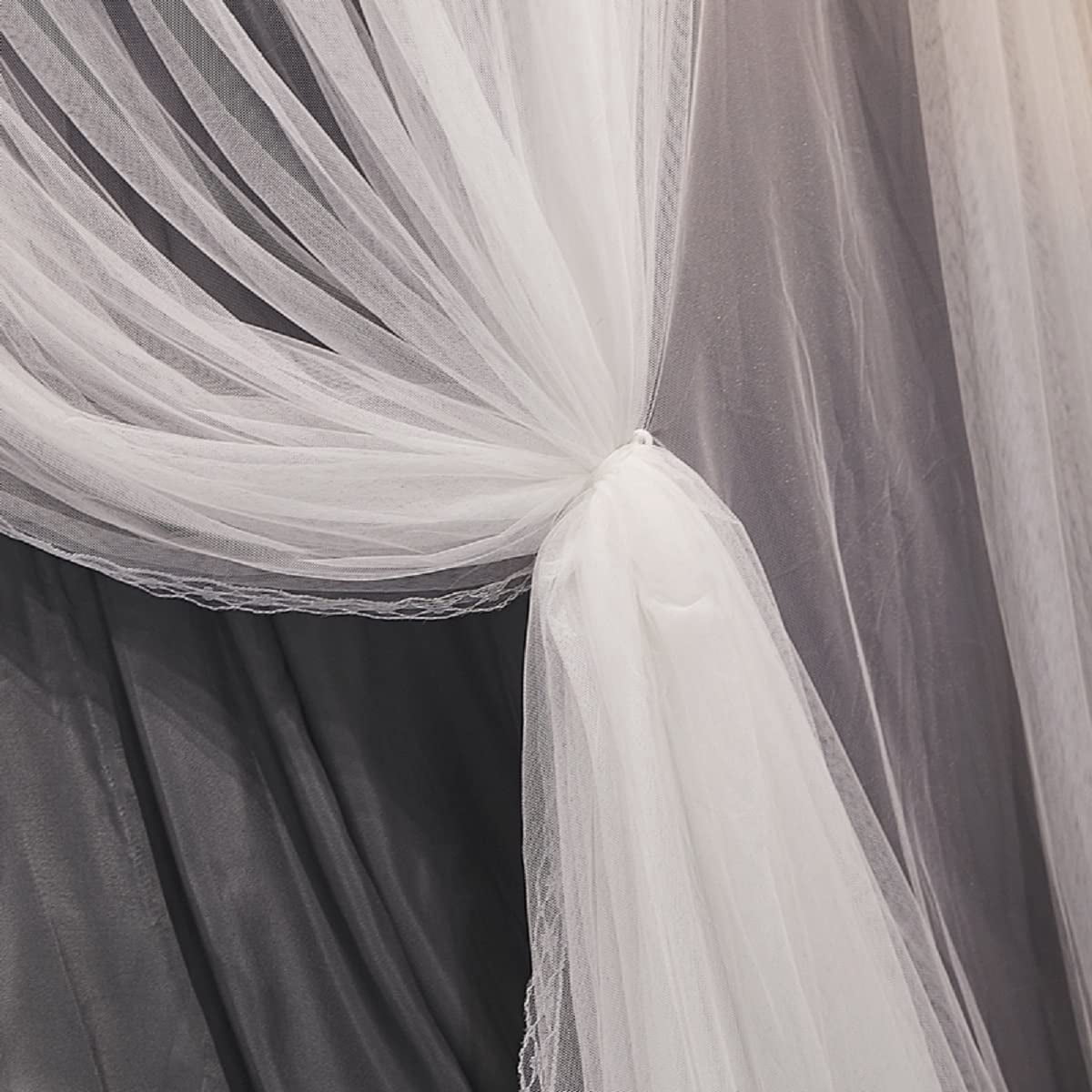 Luxurious Bed Canopy for Girls & Adults - Double Layer Princess Canopy with Lace, Round Dome Mosquito Netting for Queen/King Bed Tent (New Gray)
