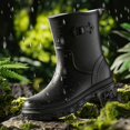 thumbnail image 4 of Women's Mid Calf Rain Boots Waterproof Fashion Garden Shoes Anti-slipping Soft Outsole Lightweight Rainboots Comfortable Insole Light Rain Shoes, 4 of 5