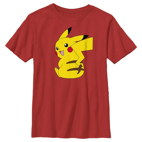 Boy's Pokemon Pikachu Sitting Portrait  Graphic Tee Red Medium