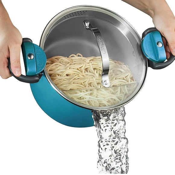 Gotham Steel Marmite de 5 Pintes avec Couvercle à Filtre, Casserole en Céramique Antiadhésive, Marmite à Soupe, Casserole à Pâtes avec Insert à Filtre, Casserole avec Couvercle et Poignées Verrouillables, Lavable au Lave-Vaisselle, 10