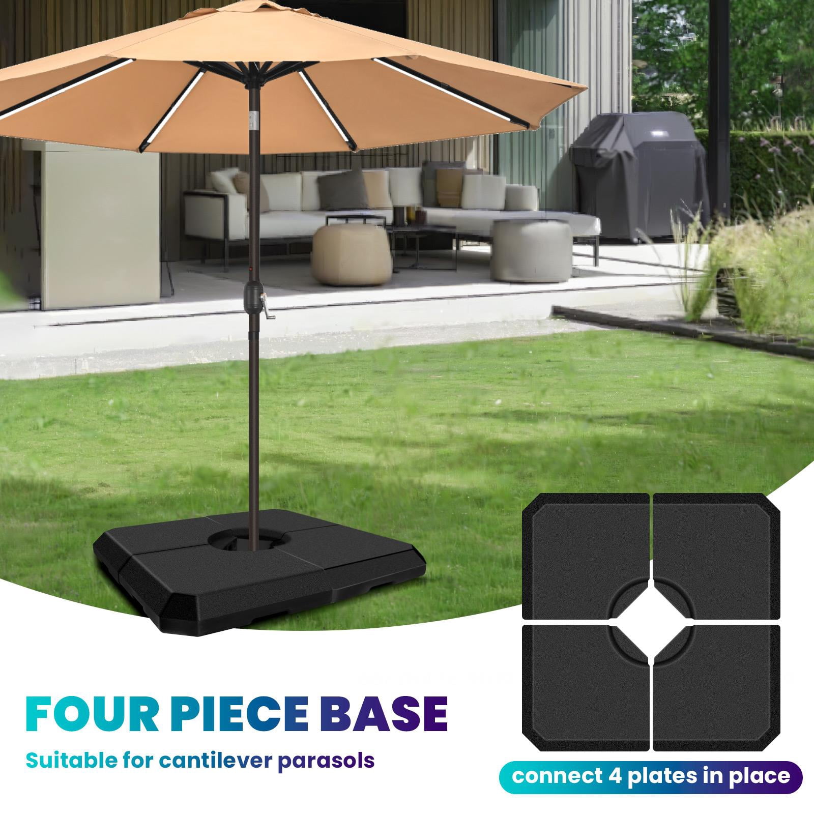 Muweixin Heavy Duty Square Cantilever Umbrella Base Weight, 4-Piece Windproof Fillable HDPE Base, 317lbs Total Load Capacity Non-Slip Stabilizer for 8'-10' Offset Patio Outdoor Umbrella