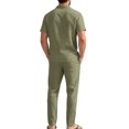 thumbnail image 4 of OIOLOYJM Men 2 Piece Outfit Linen Beach Short Sleeve Button Down Pocket Shirt and Elastic Waist Pajama Pants Casual Relaxed Fit Vacation Sleep Pj Sets Army Green XL, 4 of 6