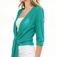 thumbnail image 5 of AHMOMEI Women’s Shimmer Sheer Mesh Tie-Front Shrug, 3/4 Sleeve Open Front Cropped Cover Up, Lightweight Knit Cardigan for Summer Green S, 5 of 6