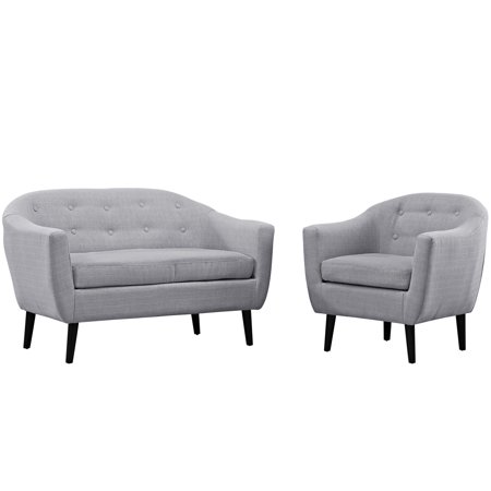- Modern Contemporary Two PCS Living Room Set, Grey, Fabric