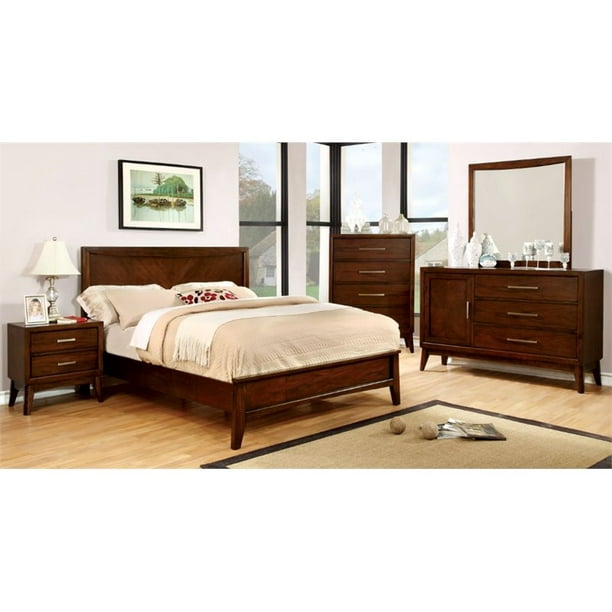 Foa Bryant 4pc Brown Solid Wood Bedroom Set Cal King Nightstand Dresser Mirror Walmart Com Walmart Com