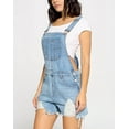 thumbnail image 5 of Womens Cute Denim Romper Overall Shorts – Raw Hem Bib Shortalls CTB686, 5 of 7