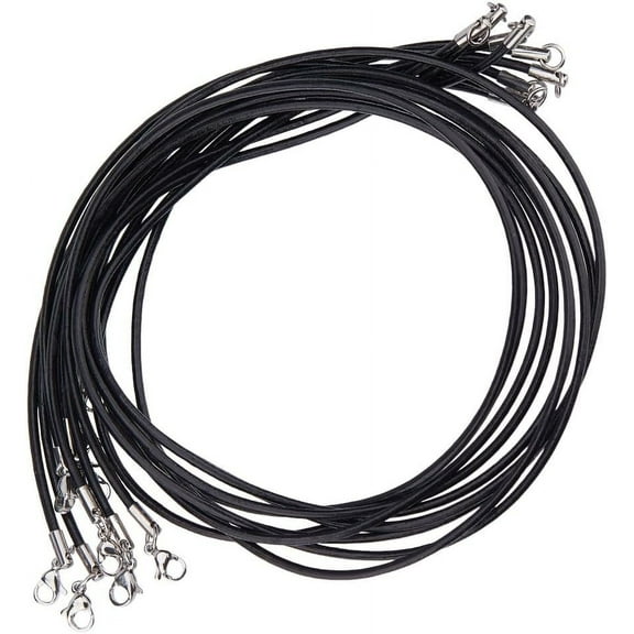 10pcs Black Genuine Leather Cord Necklace 16 inch Rope Chain Necklace with Stainless Steel Clasp Waxed Necklace Cord for Women and Men Necklace Jewelry Making Supplies