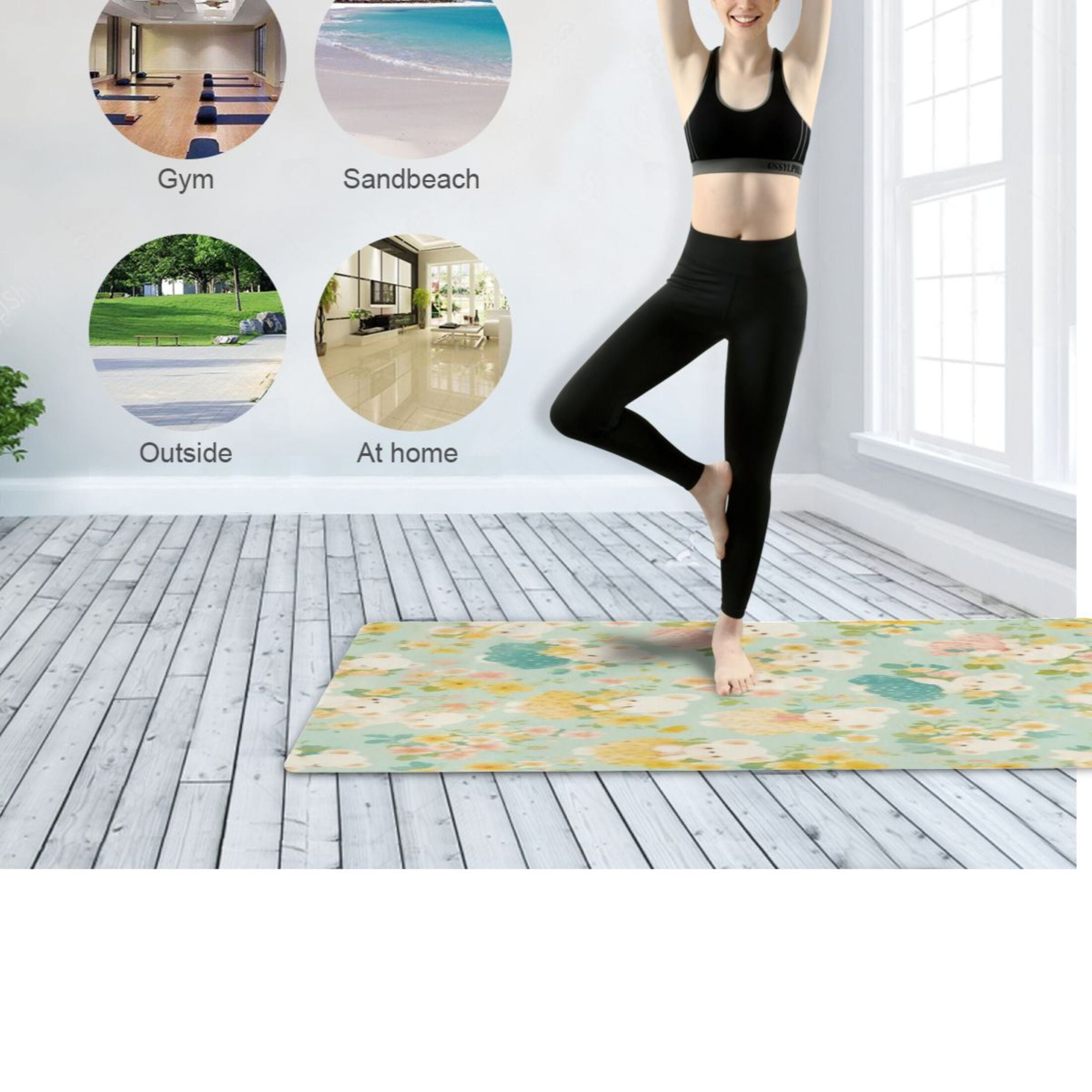 BZSMCE Yoga Mat Women Fitness Mat Mint Bear Floral Pattern