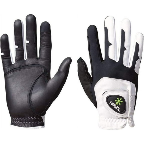 HIRZL Men's Golf Gloves Grippp Fit Premium Leather, White and Black
