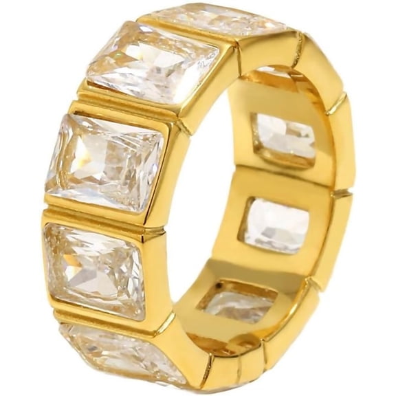 Zephyriana Geometric Versatile Jewelry Stainless Steel Square Cubic Zirconia Hollow Retro Exquisite Rings for Women