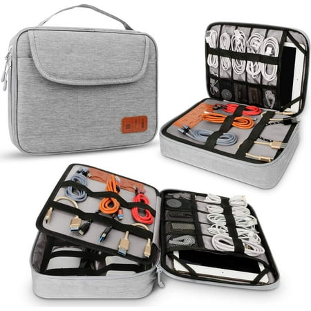HOLIMET Cable Organiser Bag,Electronic Accessories Bag Double Layer for Travel Waterproof Cord Storage Organizer Bag