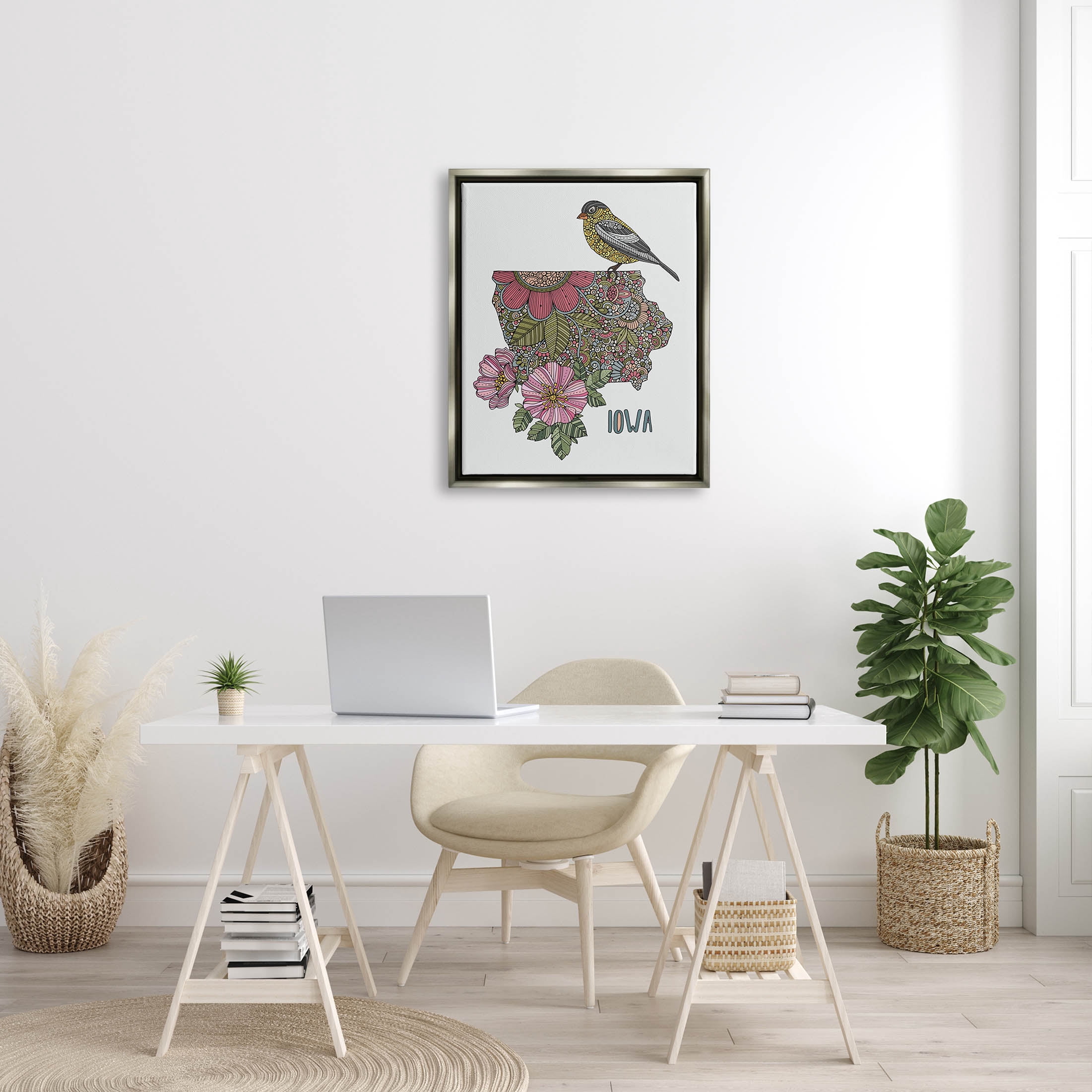 Stupell Industries Iowa Mandala Pattern State Graphic Art Luster Gray Floating Framed Canvas Print Wall Art, Design by Valentina Harper