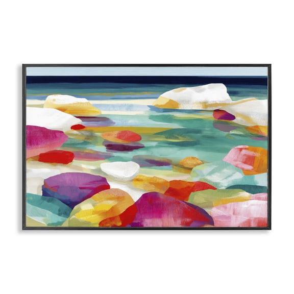 Stupell Industries Contemporary Vivid Stones By The Shore Black Framed Giclee Art, 18 x 12, by Chromatic Storm Studio
