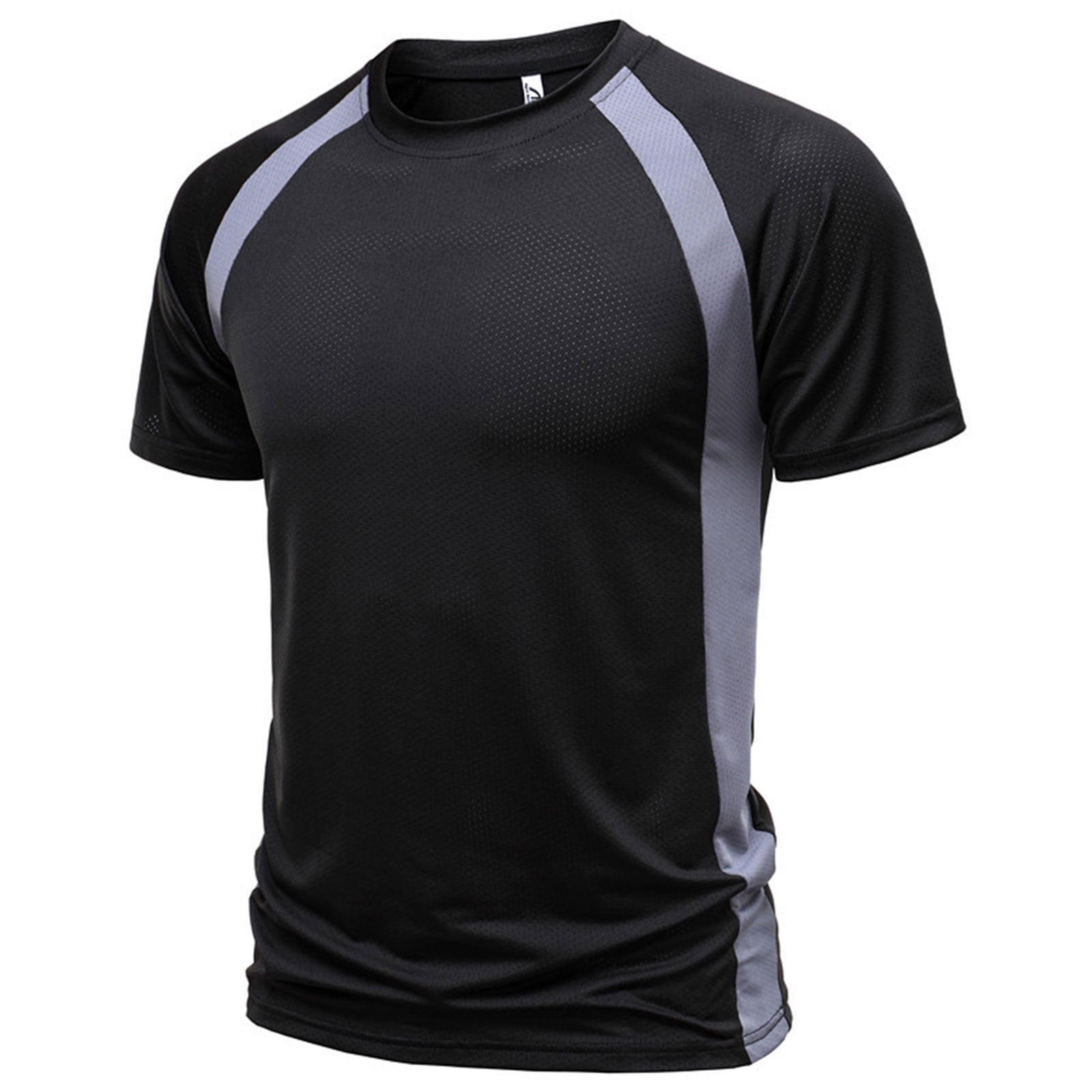 Dolkfu Color Block Shirt for Men Short Sleeve Athletic Gray T Shirt Fitted Breathable Crew Neck Graphic Tees for Men,2X