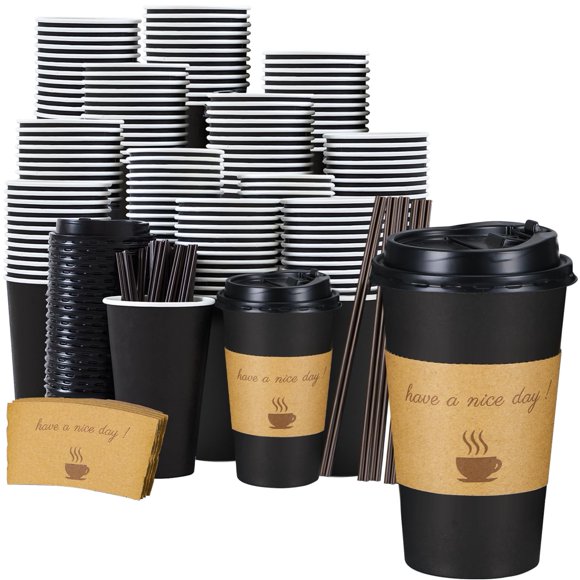 Tazas de café Lamosi, paquete de 50 unidades, con tapas, palitos y fundas
