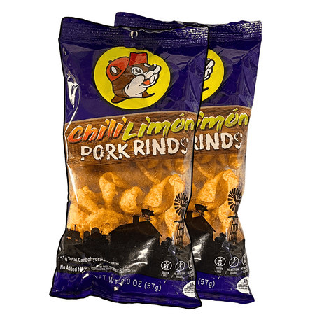 Buc-ee s Pork Rinds Chili Limon Flavor Keto Friendly Chile Limon Pork Rinds 2 Bags (4 oz)