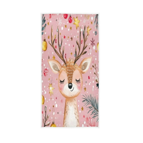 Towel 30x15 Inch Face Towel Hand Towel Bath Towels Hand Bath Towels Single-Sided Printed Towels, Lightweight, Breathable and Absorbent Pink Christmas Closed Eyes Deer