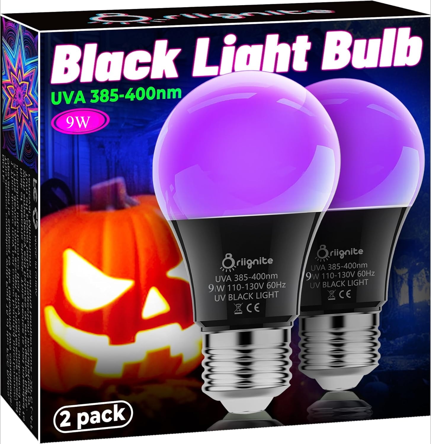 BOSYTRO Led-blacklight-schijnwerpers, 2 stuks, 100 W, IP65 waterdicht, uv- blacklight, 395 nm, blacklight voor Glow Party, Halloween-decoratie, disco, podiumverlichting, feestaccessoires