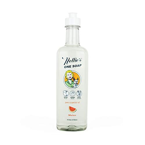 Nellie's One Soap - Melon- Gentle Multi-Purpose Cleaner for Dishes, Surfaces, and Hands - Plant-Based and Soft on Skin - 19.2 ounces