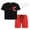 Black Print & Red, variant on Boys Drop Shoulder T-Shirt & Drawstring Waist Shorts Set Casual Summer Clothes