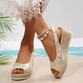 thumbnail image 2 of Womens Espadrilles Platform Dress Sandals Summer Fall Fashion Leather Peep Toe Chunky Wedge Slingback Shoes, 2 of 6