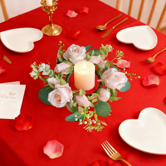 Fridja Christmas Decorations Candles Rose Rings Valentine's Day Rose Rings Dining Table Party Decoration Candlestick Flower Wreath