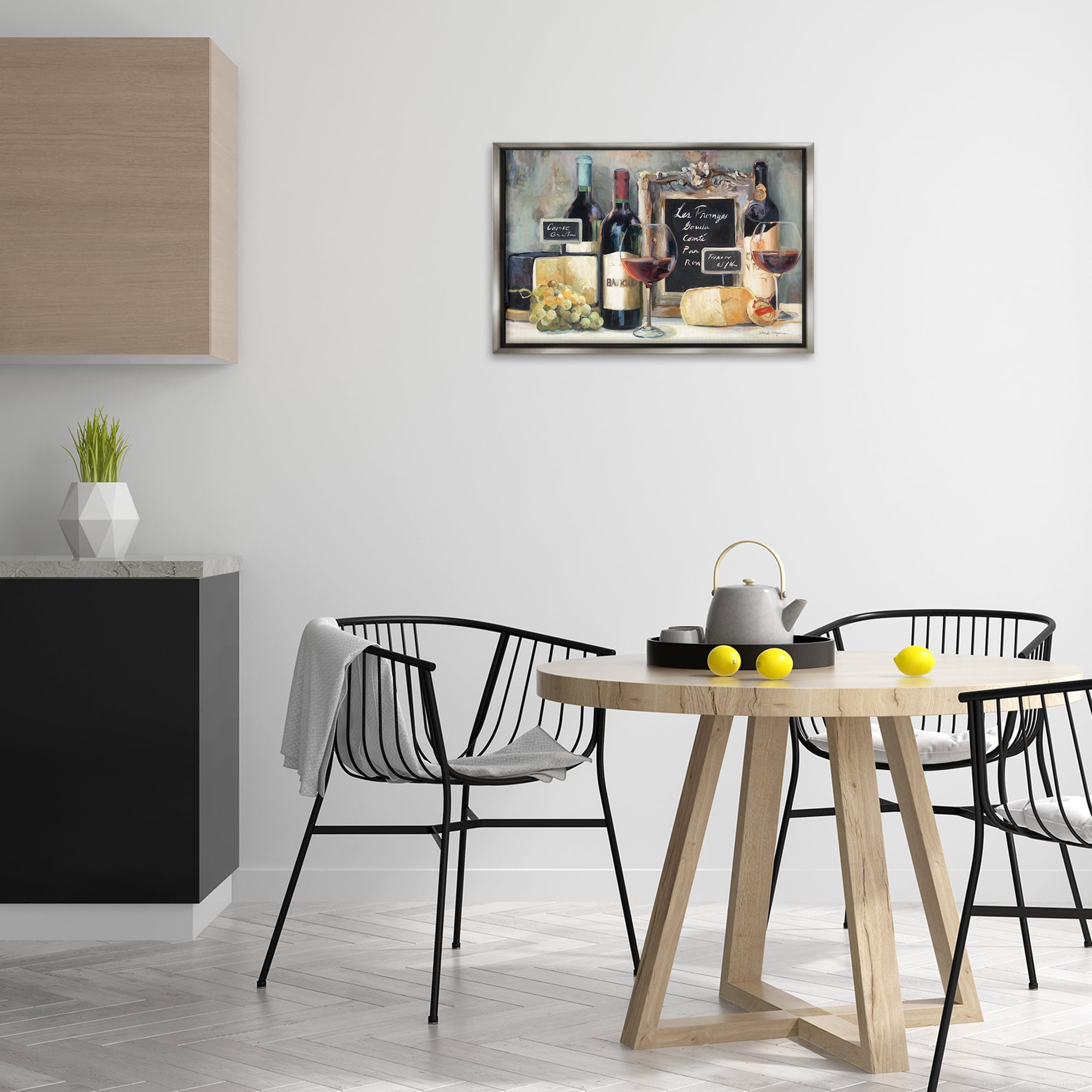 Stupell Industries Parisian Wine & Cheese Food & Beverage Painting Gray Floater Framed Canvas Art Print Wall Art, 25 x 17