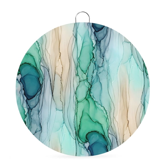 Welcome Sign for Front Door, Abstract Marble Round Metal Wall Art Wreaths, Modern Ombre Teal Green Yellow Fluid Art Outdoor Indoor Wall Hanging Sign for Porch Decor Housewarming Gifts 7.9 Inch