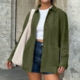 thumbnail image 6 of Hueook Women Jacket Women's Faux Suede Jacket Long Sleeve Button-Up Winter Coat Short Sleeve Outerwear Green 2X, 6 of 7