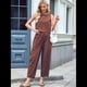 thumbnail image 4 of Conjunto de 2 Piezas de Cuadros para Mujer, para Vacaciones en la Playa, Verano, Camiseta Sin Mangas, Pantalones y Traje. Rojo Óxido XXL, 4 of 10