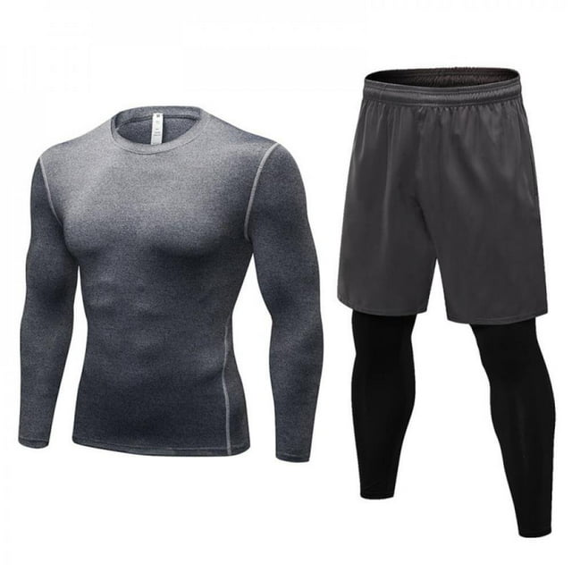 Men‘s 2 in 1 Compression Sportswear Suits Gym Tights Training Clothes Workout Jogging Sports Set Fitness Tracksuit Running Sets