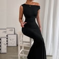 thumbnail image 4 of Women's Off-Shoulder Collar Waist Pleated Sleeveless Sexy Dress, 4 of 5
