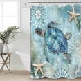 thumbnail image 5 of Ocean Sea Shower Curtain, 36" x 72", Turtle Starfish Undersea Nautical Vintage Blue Waterproof Bathroom Curtain Washable Shower Curtain Set with 12 Hooks, 5 of 6