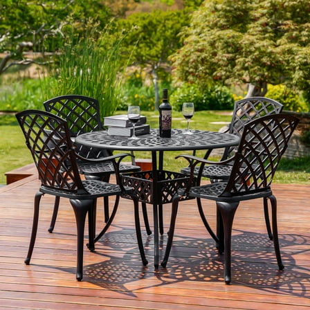 Withniture 5 Pieces Patio Dining Set Cast Aluminum Outdoor Table and Chairs for Garden, Backyard