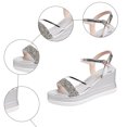 thumbnail image 5 of Rokment Women's Glitter Sequin Metallic Platform Wedge Sandals for Wedding Banquet Bridal Bling Open Toe Ankle Strap Chunky Heels Summer Dress Shoes Silver Size 7, 5 of 8
