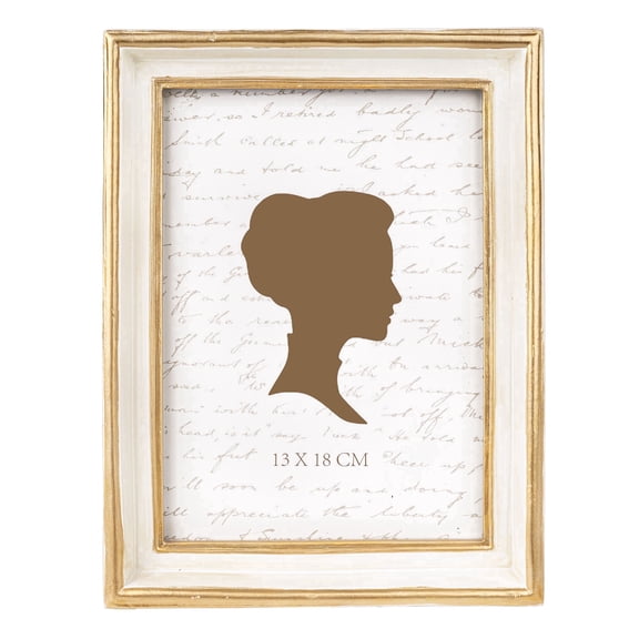 AELS Vintage Picture Frame, Fits 5x7 Photos, Antique Photo Frame with Glass Front, Tabletop & Wall Hanging Display, Off-White with Gold Trim