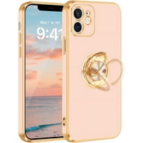 iPhone 12 Case, iPhone 12 Case with 360° Ring Holder Phone Case for Women Girls Slim Kickstand Magnetic Support Car Mount Shockproof Case for iPhone 12 6.1 inch, Rose Gold