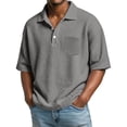 thumbnail image 2 of Mens Waffle Knit Shirts Short Sleeve Loose Fit Collared Henley Polo Shirt Casual Collared Shirt Golf Workout Tops Gray 4XL, 2 of 4